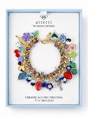 Atterri Charm Bracelet Multicolor Ceramic Charms Rainbow Chain Adjustable Boxed
